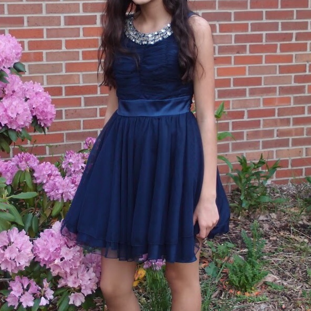 navy rhinestone tulle prom/formal/fancy dress